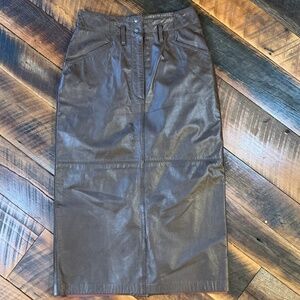 Vintage Together Genuine Leather Pencil Skirt Brown Size 6 High Waist Midi